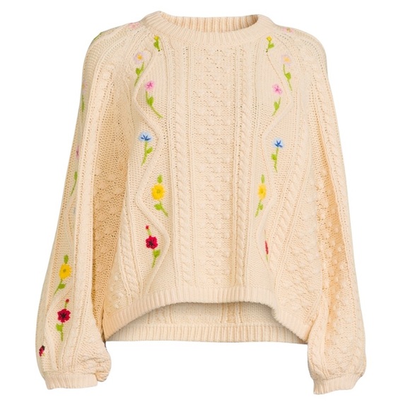 THE GREAT. Sweaters - The Great Floral Cable Pullover embroidered sweater size M excellent condition